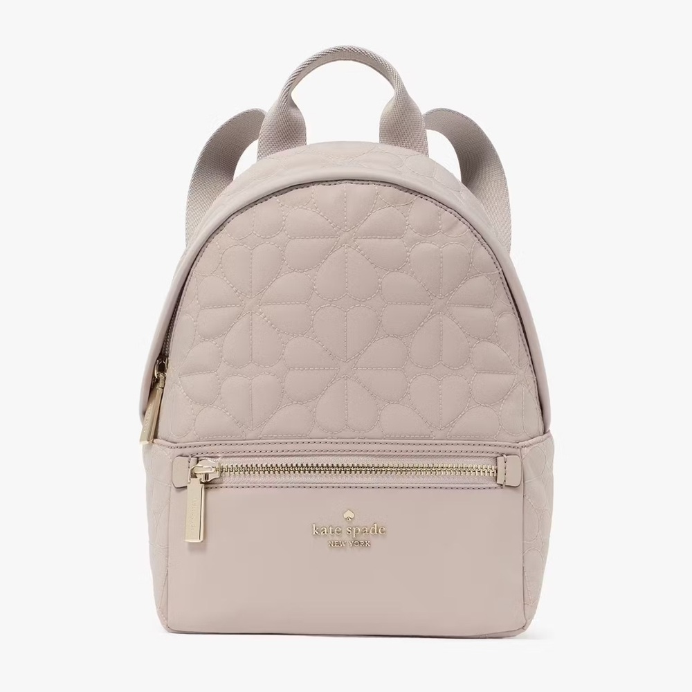 ♠️Kate Spade Flower Quilted Fabric Small Backpack, Cozy Grey NEW NWT